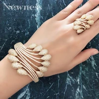 newness luxury peacock tail cubic zirconia bracelet bangle and ring 3tone jewelry set for women wedding engagement gift