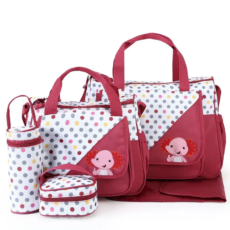 2021 Style 5PCS Set Diaper Bag Cute Baby Elephant Pattern Handbag Multi-functional Large Capacity Shoulder Bag Mommy Totes