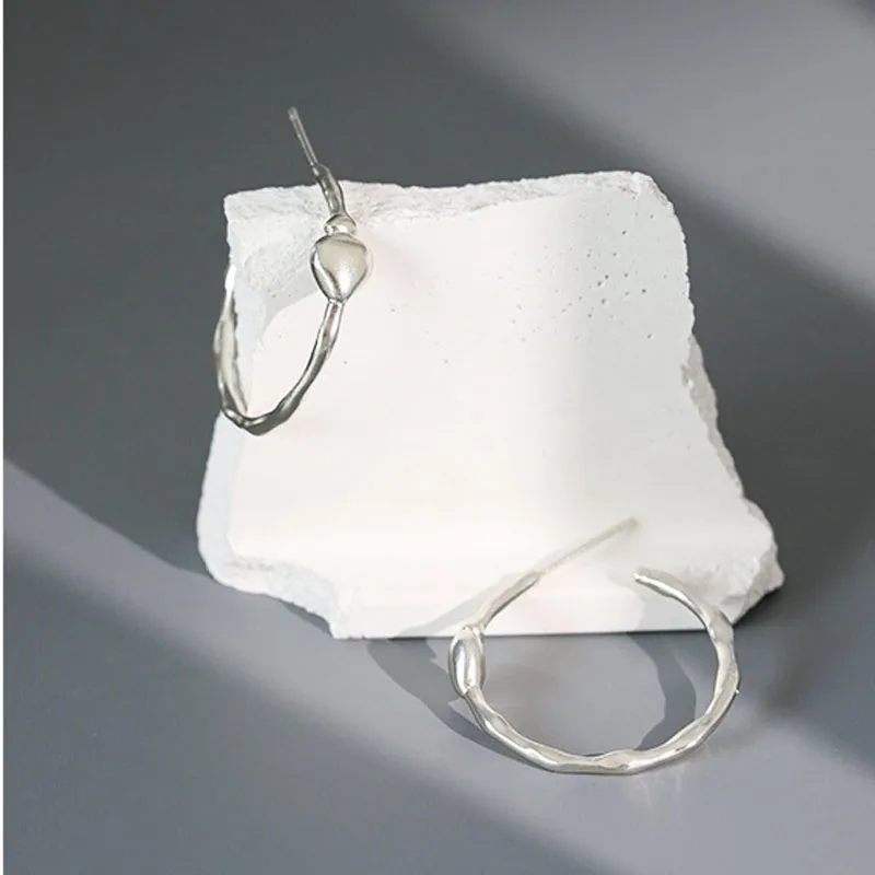 

YPAY 100% Real 925 Sterling Silver Stud Earrings for Women Korea INS Vintage Heart Circle Brinco Jewelry YME924