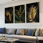 Nordic из розового золота и зелеными листьями холст живописи плакатов и современная мода Стиль Модульная картина без рамки для гостиной домашний декор