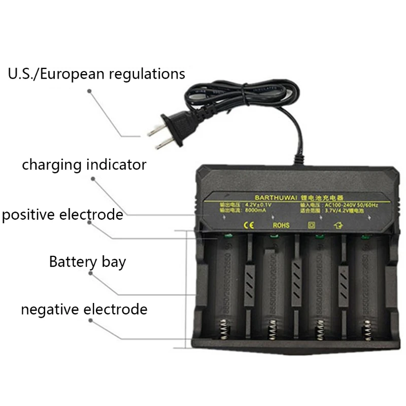Бытовое зарядное устройство 8А для литиевых аккумуляторов 32650/26650/18650 адаптер