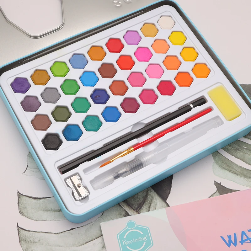 Набор акварельных красок 36 цветов 10 шт. бумаги для рисования + Акварельная кисть