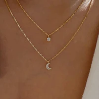 2021 trend elegant jewelry crystal moon star pendant necklace golden color unquie women fashion necklace wholesale x024