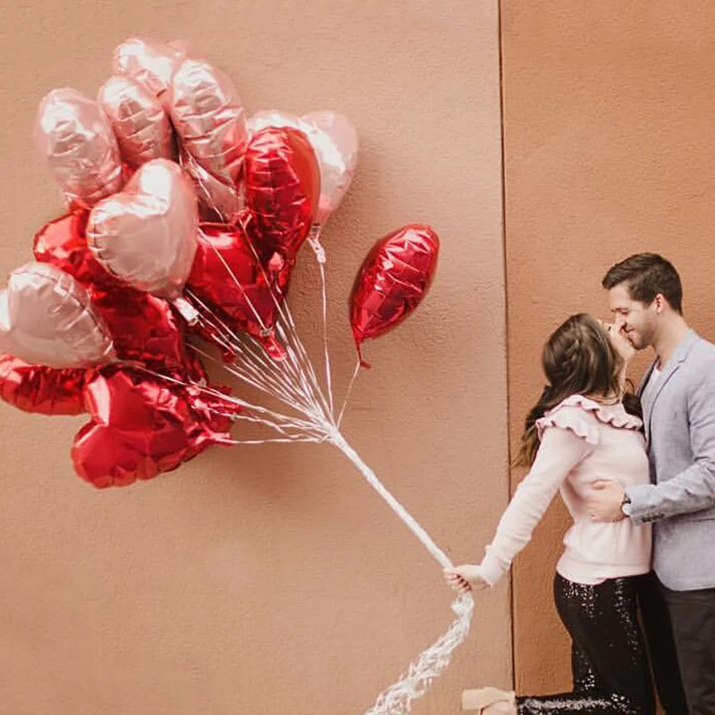 12 шт. жемчужные розовые красные фольгированные гелиевые шары в форме сердца 18