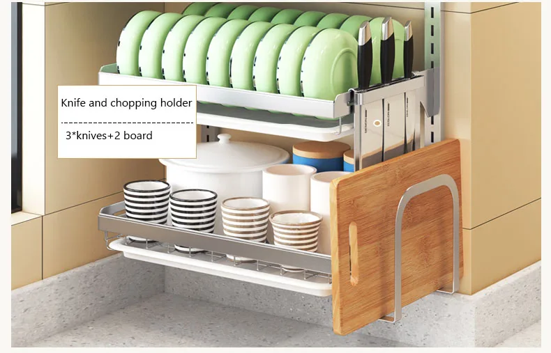 Kitchen Dish Rack Hanging Drying Organizer Storage Shelf 2/3 Tier Wall Mount Bowl Holder with Drain Tray 304 Stainless Steel | Дом и сад