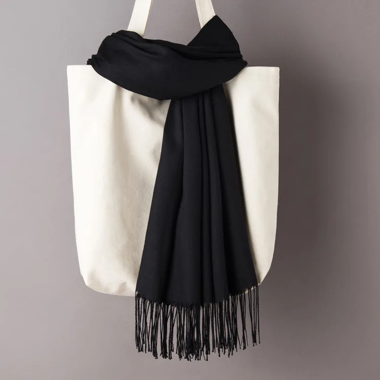 Black Scarf Женские однотонные кашемировые шарфы с кисточками, осень, новые мягкие теплые шарфы для девушек и женщин, тонкий длинный шарф, Женская шаль, мужской шарф - Цвет: Black Scarf