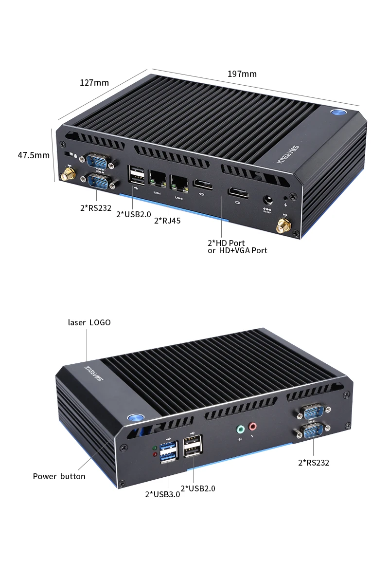 

Fanless Industrial pc with triple display mini linux embedded pc RS232 gigabyte LAN