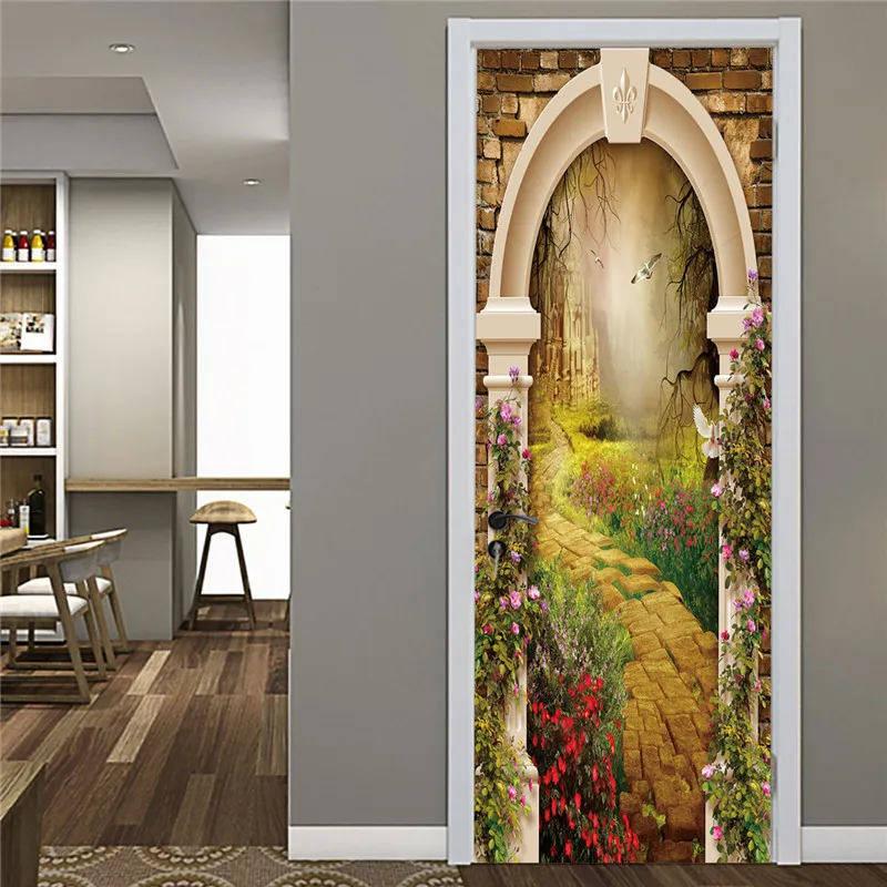 3D природный пейзаж с водопадами обои стены двери Стикеры Гостиная Кухня ПВХ