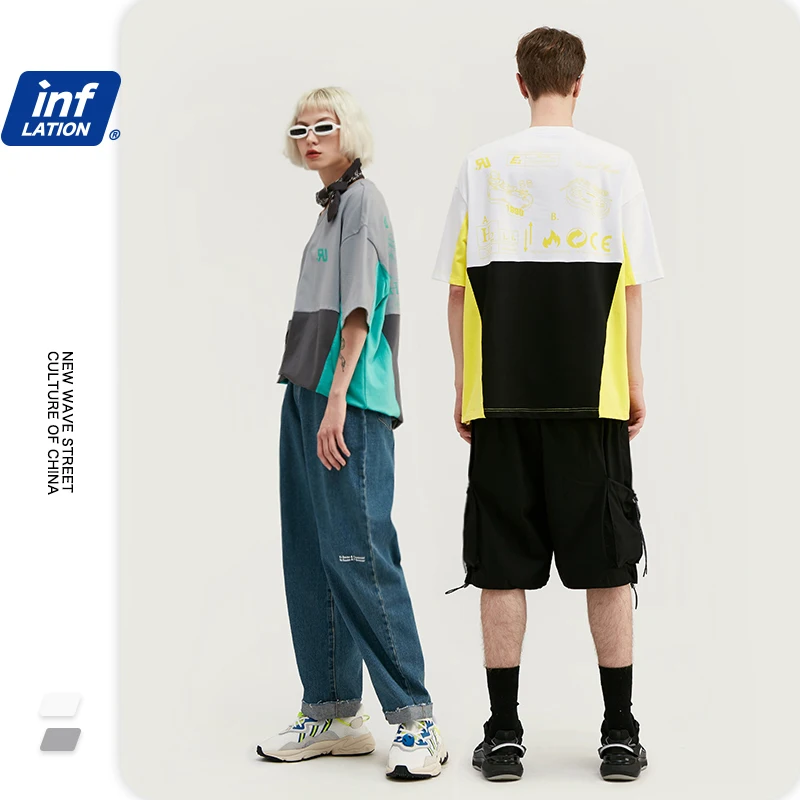 Мужская футболка INFLATION большого размера в стиле хип хоп для мальчика Homme 250G
