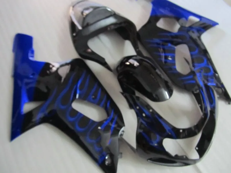 Лучший комплект обтекателей для GSXR600 750 01 02 03 GSXR 600 GSXR750 2001 2002 2003 Синий Пламя Черный
