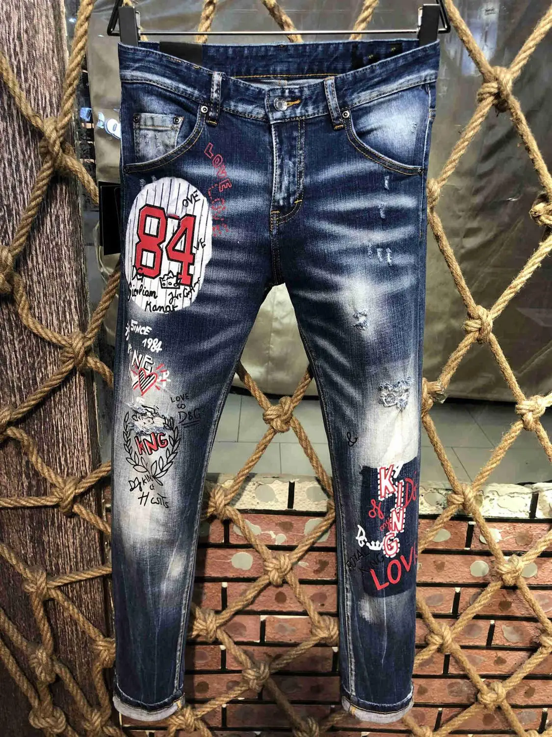 Рваные джинсы для мужчин скинни на молнии DSQ D2 1 заказ|Мужские джинсы| |