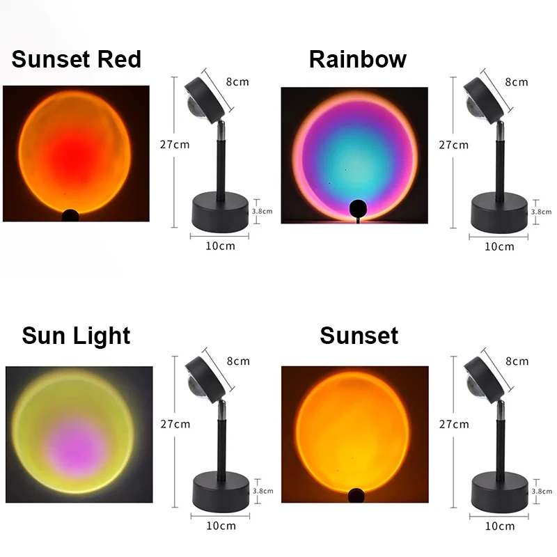 

Sunset Projector Lamp Rainbow Atmosphere Led Night Light for Home Bedroom Coffe shop Background Wall Decoration USB Table Lamp