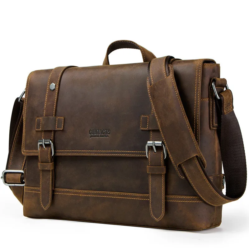 Genuine Leather Men's handbags Portable Business Briefcase Laptop Bag Crazy Horse Cowhide Messenger Bags