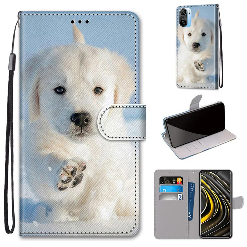 redmi note 10 10s pro flip leather phone case for xiaomi mi 11i k40 poco f3 5g wallet card holder stand book cover painted coque free global shipping