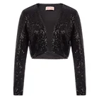 Женская куртка, блестящая, расшитая блестками, короткое пальто, 34 рукав, открытая спереди, укороченная длина, пальто, верхняя одежда для девушек, болеро, болеро