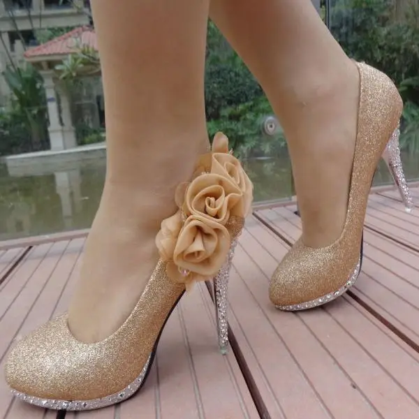 Туфли-лодочки женские на высоком каблуке свадебные вечерние туфли золотого