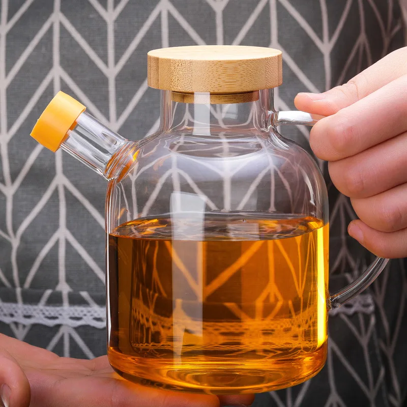

Olive Oil Bottle Glass Oil Pot Kitchen Supplies Borosilicate Mixing Bottle High Glass Oil Glass Seasoning Pot Pot with Lid