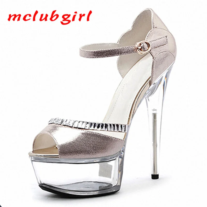 

Mclubgirl 15cm Heels New Style of Stiletto Students' Open Toe Bag with Crystal Roman Style Super High Heels Sandals LYP
