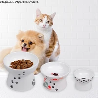 ceramic dog food bowl for dogs cat feeder bucket pet food container easy to clean protect the cervical spine pet shop gift kitty