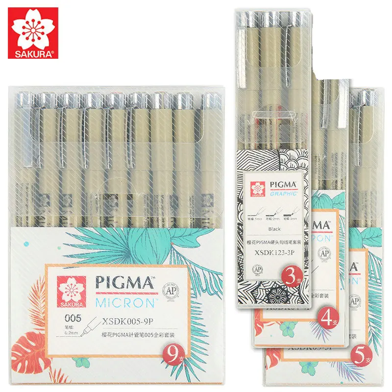 Набор разноцветных ручек Sakura Micron Fine Line Pen Кисть для рисования Ручка XSDK 005/01/2/3/4/5/8/1.0