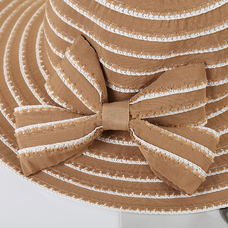 Шляпа женская Соломенная с бантом и широкими полями Пляжный головной убор для