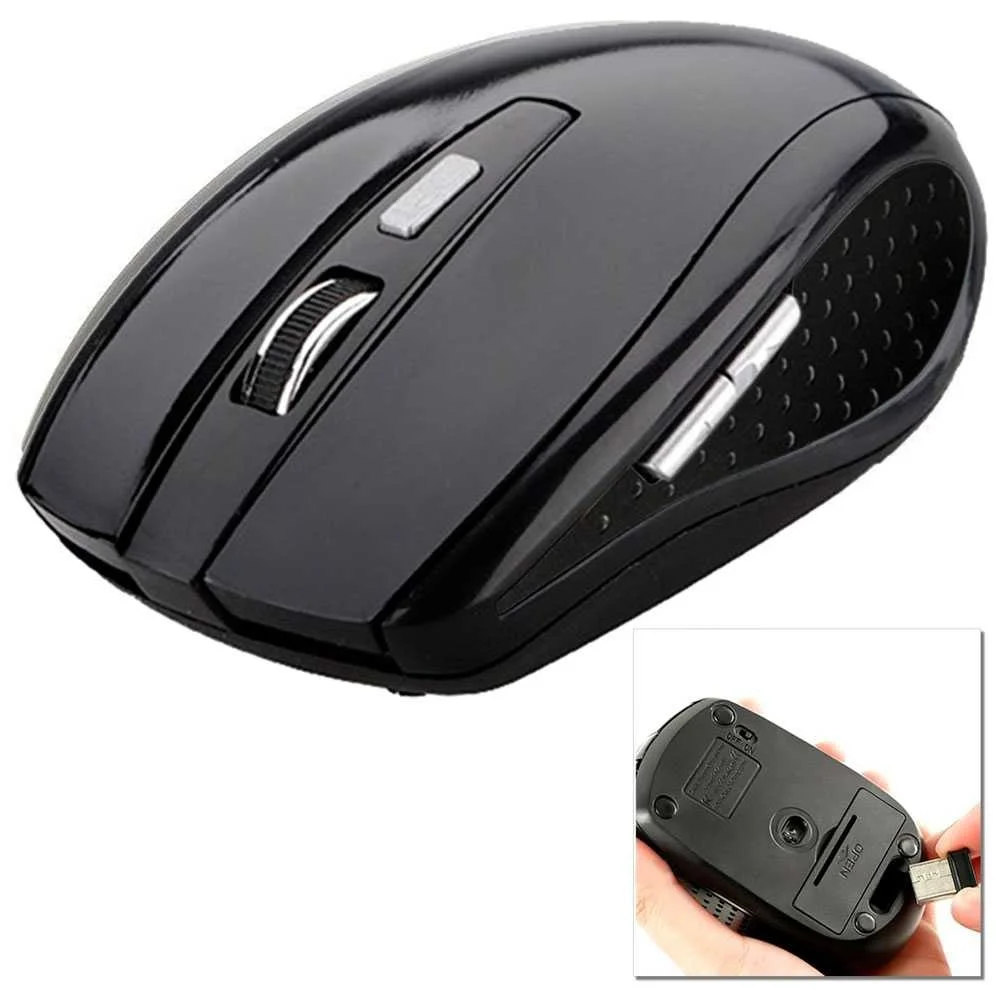

Wireless Optical Mouse 2.4G Cordless with USB 2.0 Receiver 1600 DPI 3 Adjustable Levels Black for Laptop PC Windows 10