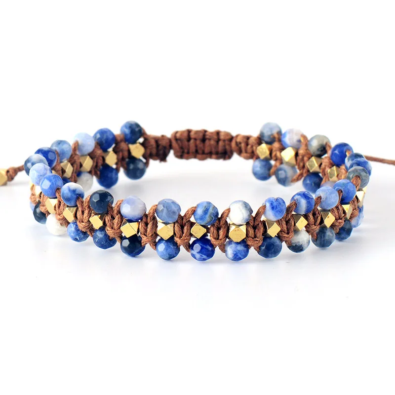 Женские блестящие браслеты граненые веревочные из кальдалита ручной работы в