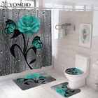 Набор Противоскользящих ковриков для ванной комнаты Red Rose  Butterfly, прочные водонепроницаемые занавески для душа, набор ковриков с крышкой-подставкой, крышкой для унитаза, коврики для ванной комнаты
