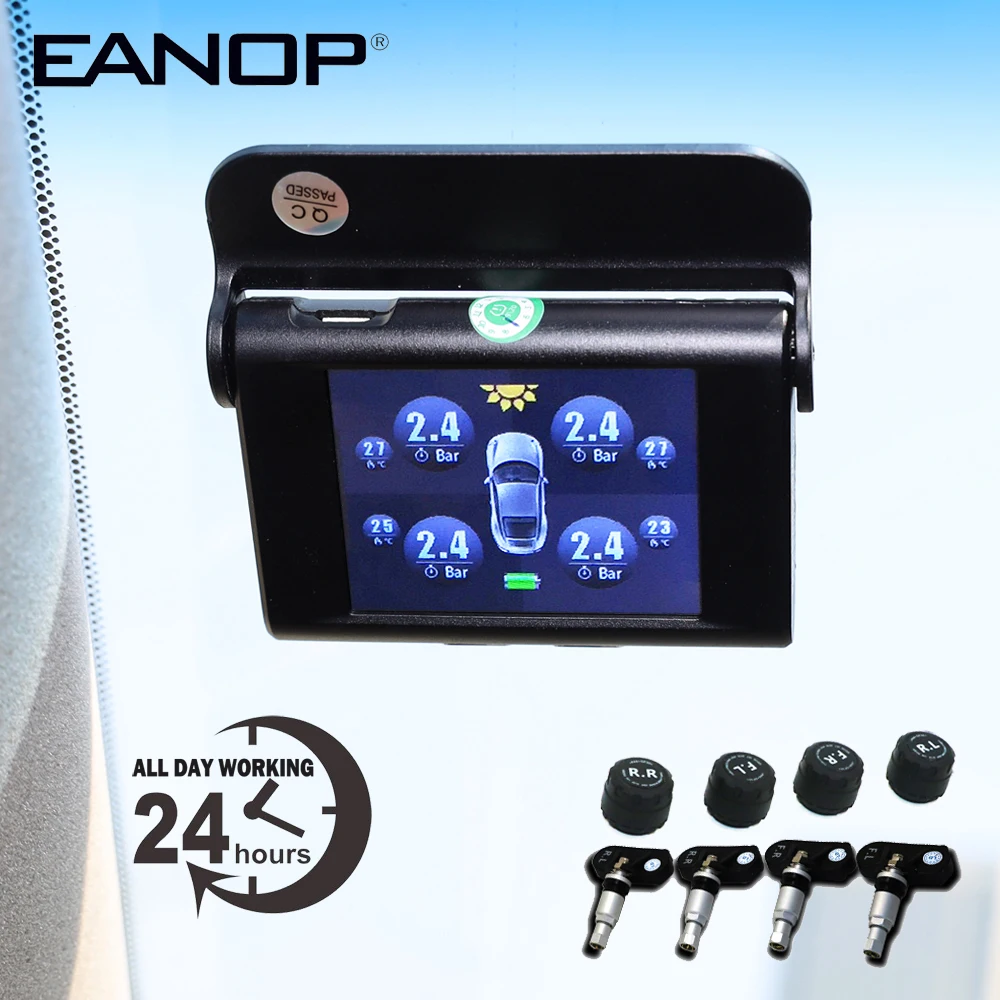 

EANOP S368 Solar TPMS 2.4'' TFT LCD Car Tire Pressure Monitoring System 4pcs Internal External Sensors Alarm For Universal Cars