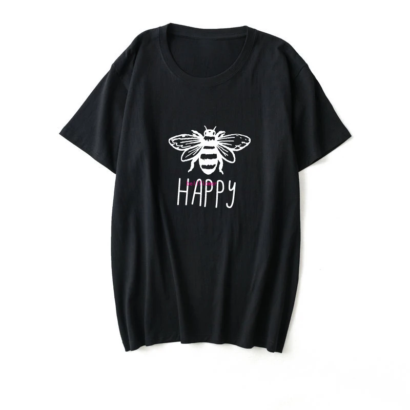 Женские футболки с надписью Happy Letter Графические летние блузки рисунком пчелы
