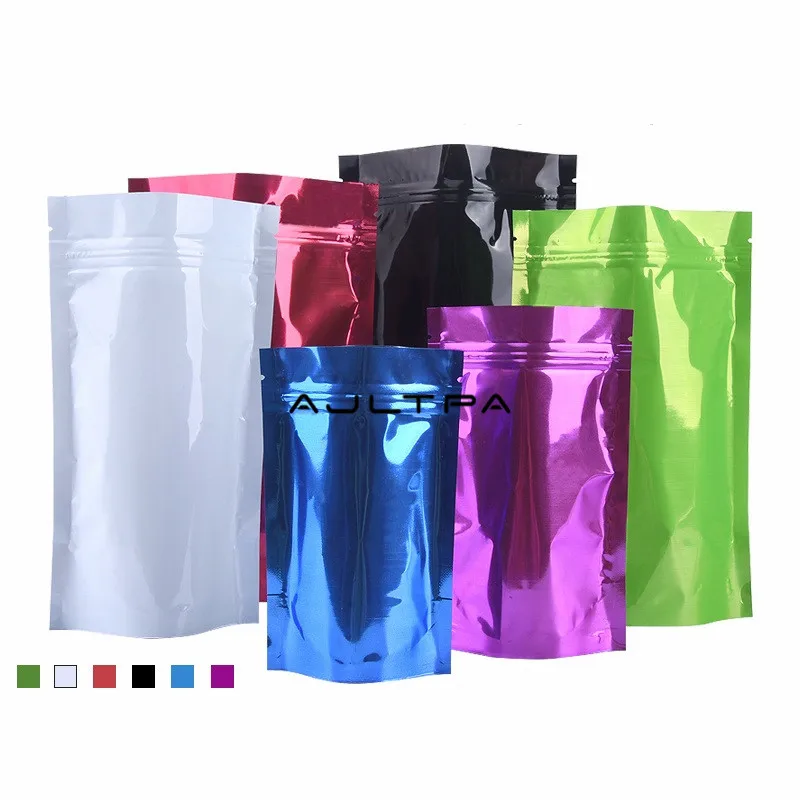 

1000 шт./лот, цветная алюминиевая фольга, самозапечатывающаяся, стоячая сумка, металлическое покрытие, для чая, пищевая герметичная упаковка