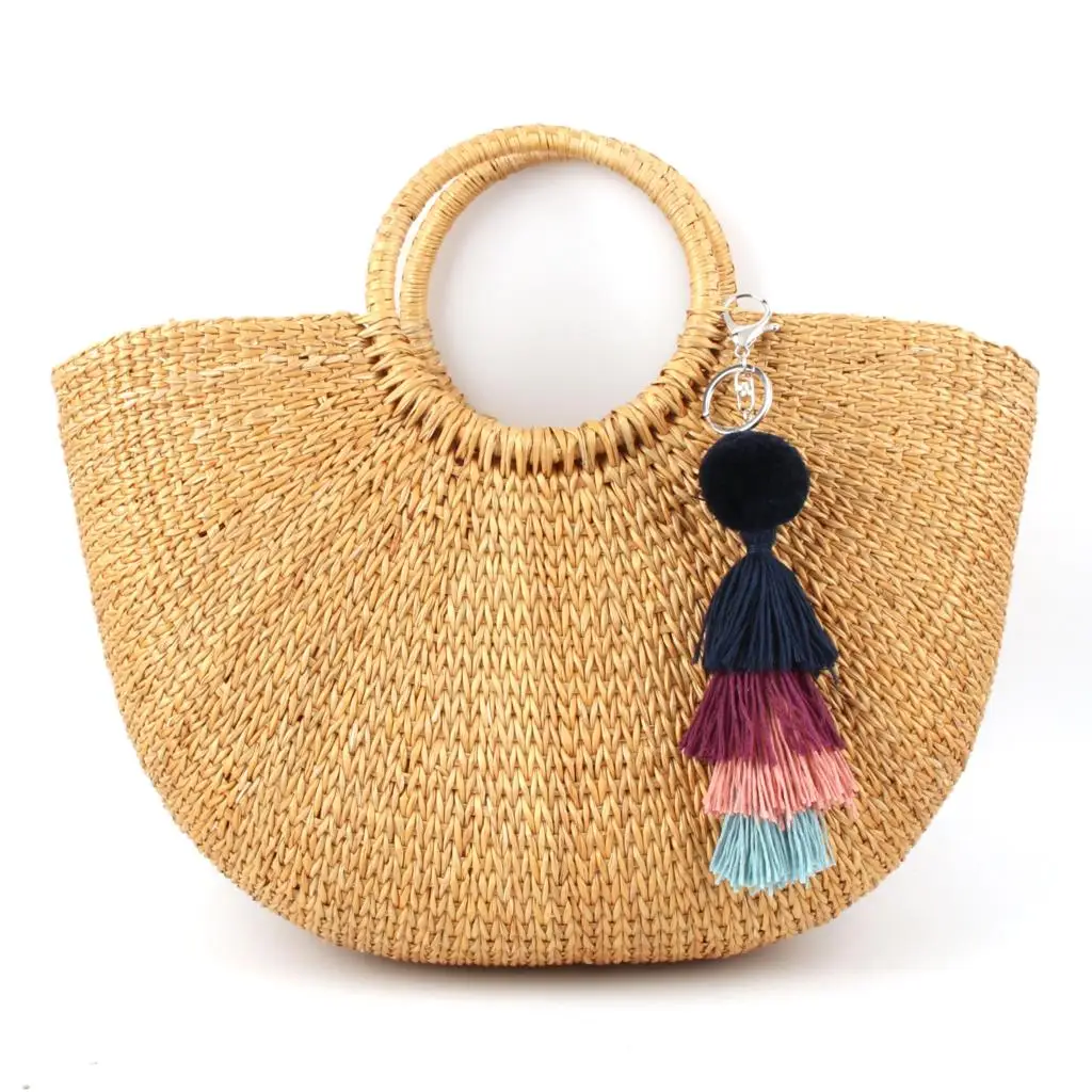 1 Pc Bohemia Handmade Jewelry Pom Bag Charms Summer Multicolor Ball Boho Tassel Keychains For Women Wallet Party | Украшения и