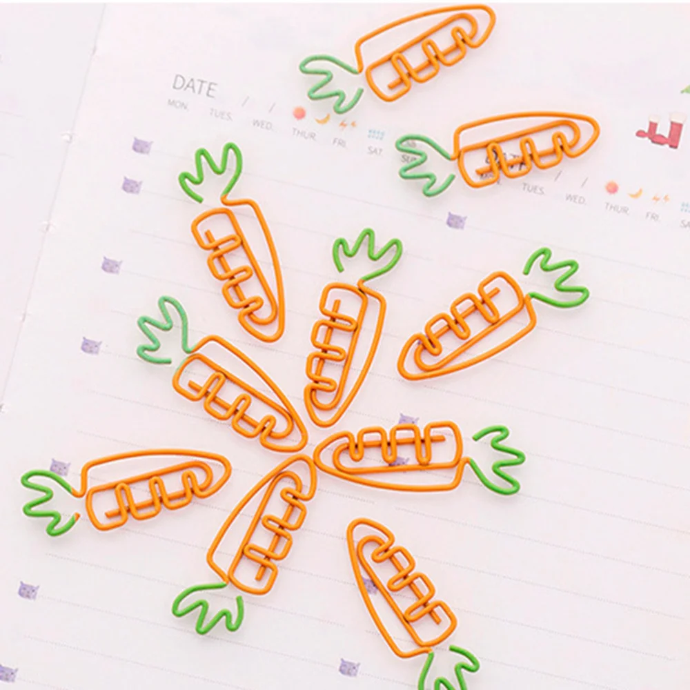 

10 Pcs Carrot Shape Paper Clip Cartoon Pin Stationery Clip Birthday Gift