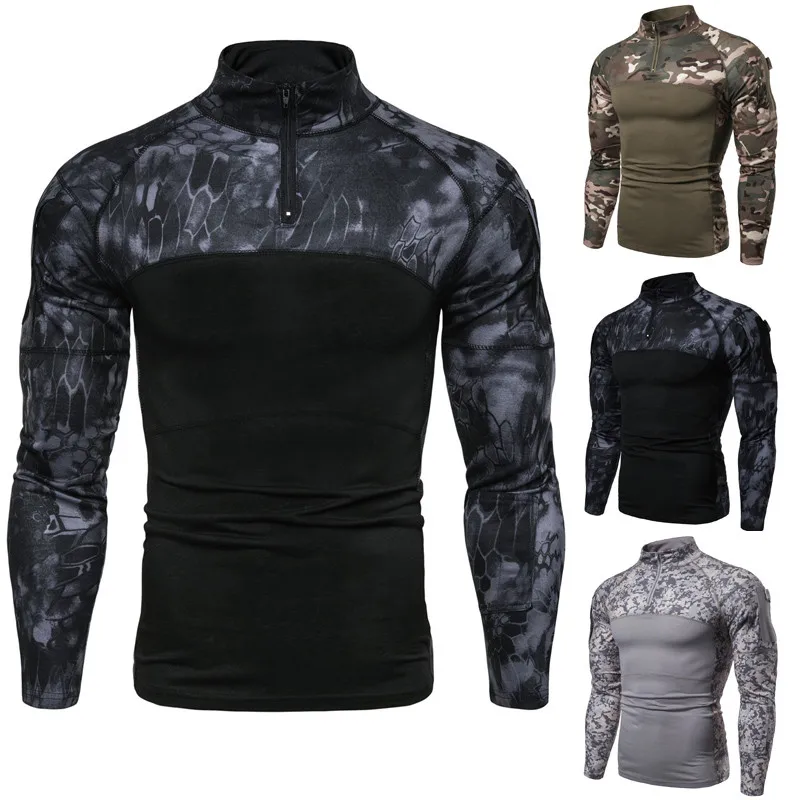 

3color Long Sleeve Army Camouflage T-shirt Men Camo T Shirt Quick Dry Hiking Hunting Fishing Military Tactical Tshirt Men Summer