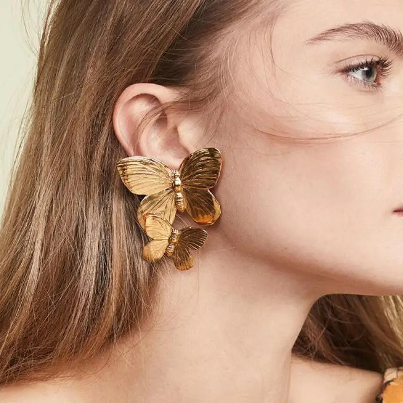 Новые большие серьги-бабочки европейские и американские двойные для женщин