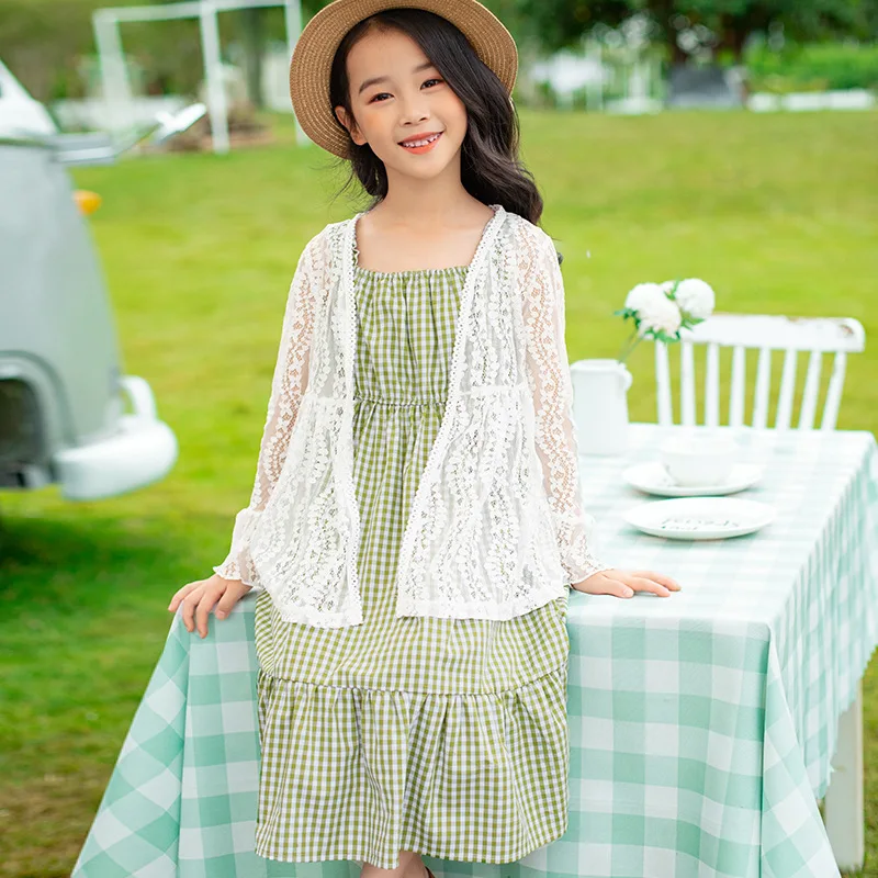 

Teen Girl Dress 2020 New Baby Girl Summer Dress Green Black Patchwork 100% Cotton Children Dresses Baby Clothing Fashion Holiday