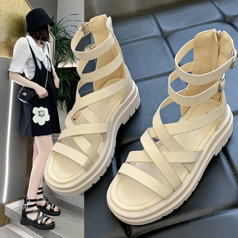 

Summer Roman Woven Back Zipper Fashion Women's Shoes Open Toe Comfortable and Breathable Fashion and Leisure Unique