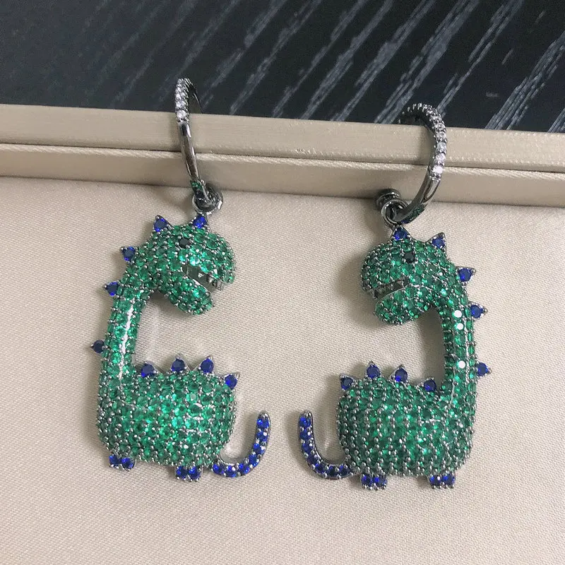 

Bilincolor High Quality Cute Luxury Zircon Punk Animal Green Dinosaur Earring for Women Dinner Party