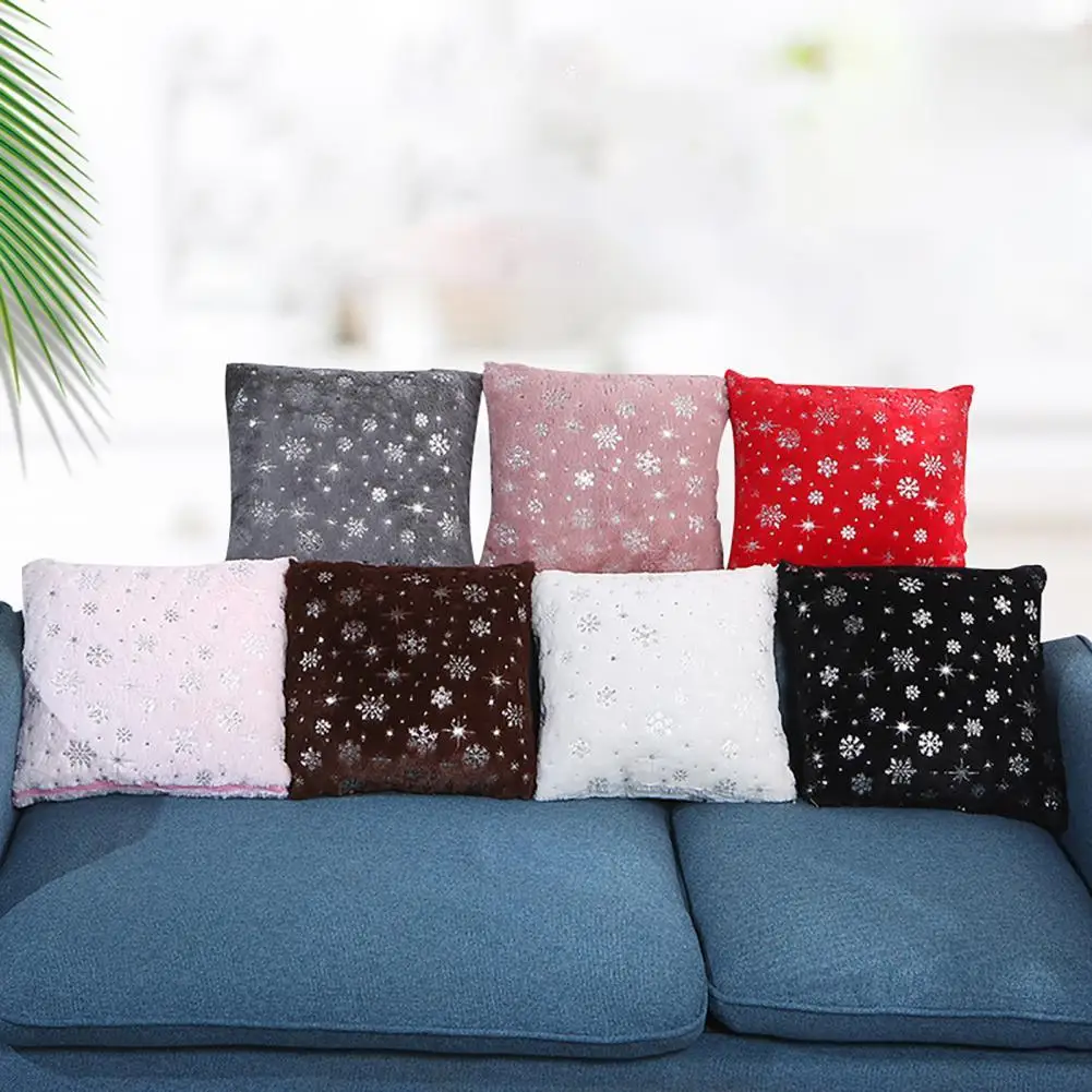 

Christmas Pillow Case Double-Sided Hidden Zipper PP Cotton 43x43cm Snowflakes Sequins Xmas Decorative Cushion Cover for Sofa Cou