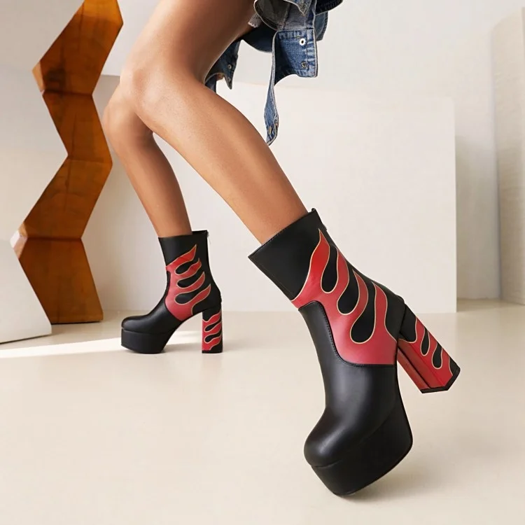 

Winter New Women's Short Tube Fashion Boots European Style Match Color Square Head High Thick Heel Zipper Short Boots