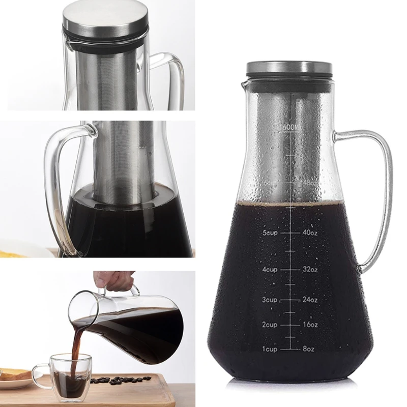 

1600ml Large Capacity Coffee Pot with Scale Stainless Steel Flter Cold Extract