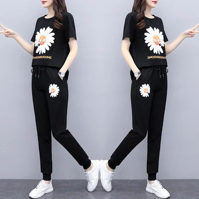 

Women Plus Size Suits And Sets Floral Korean Tracksuit Black Matching Sets Casual Women's Tracksuits Ensemble Femme Survetement