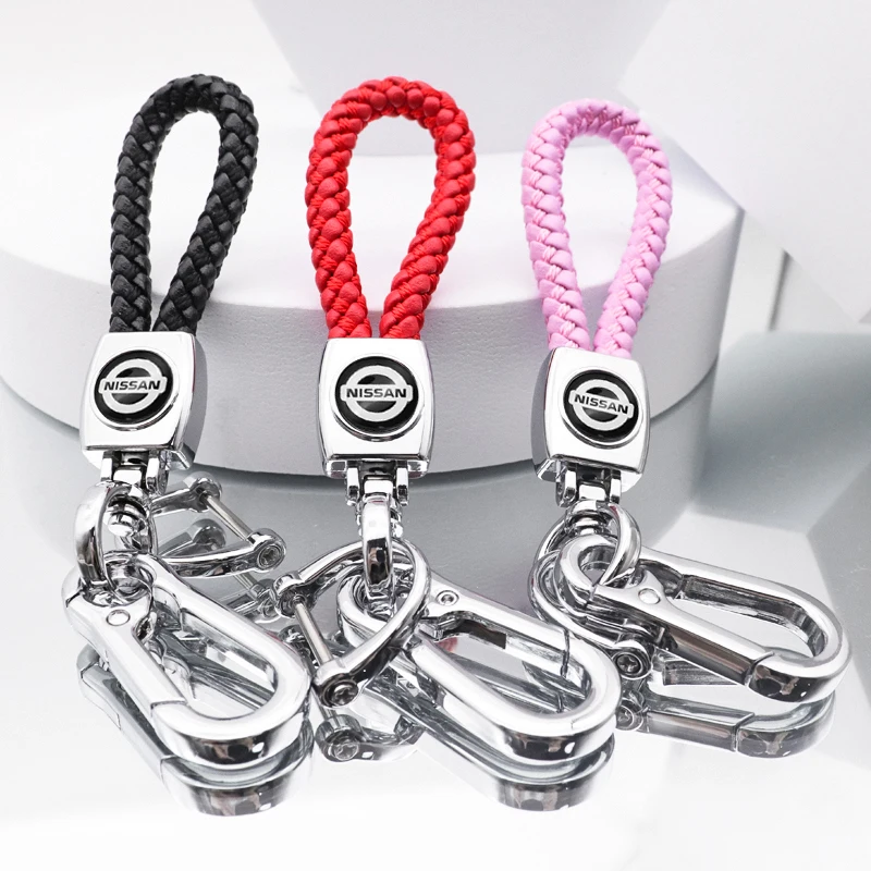 

Car accessories fashion creative braided rope metal logo keychain, suitable for NISSAN- DAYZ 370Z GT-R Note sway march Sentra