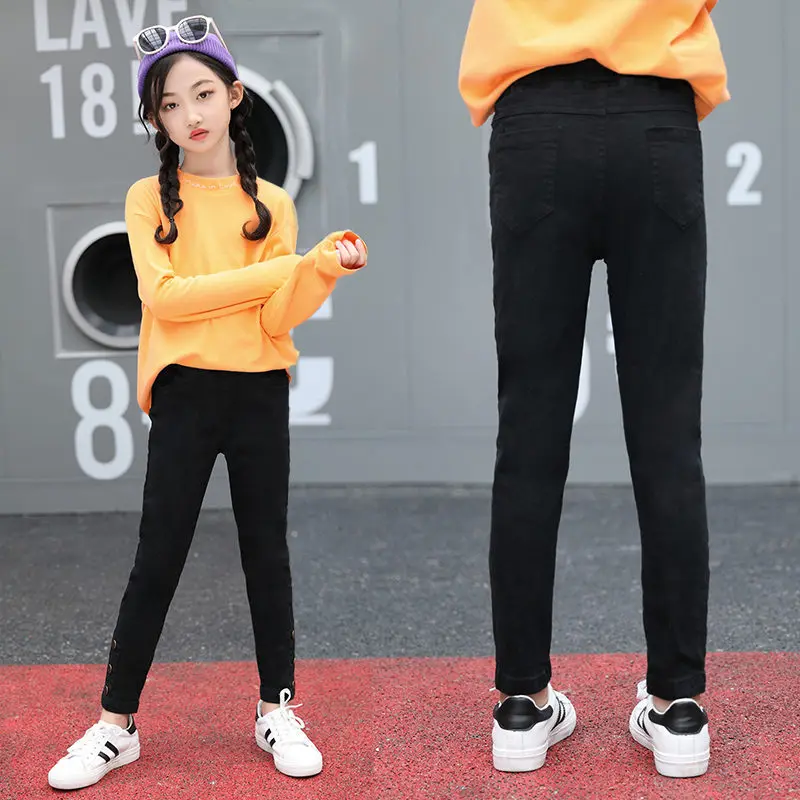 Джинсовые брюки для девочек весенние облегающие джинсы леггинсы из хлопка