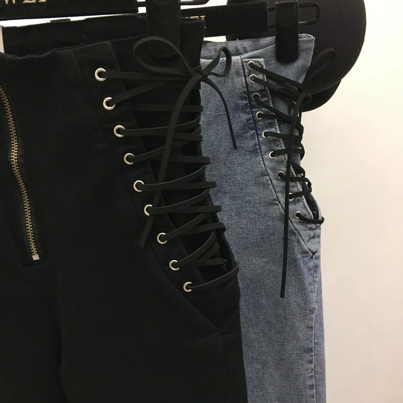 

Fashion Women Jeans New Ankle Length Pants Europe Hot Sale Lace Bowknot Skinny Pencil Pants Elegant Panter Femme