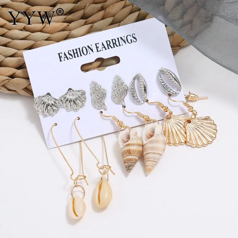 Комплект женских серег-подвесок 6 парт/компл. Висячие золотистые украшения в виде