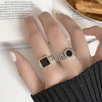 vintage roman numerals finger ring women silver rings black circle finger ring geometric hollow jewelry party accessories gift