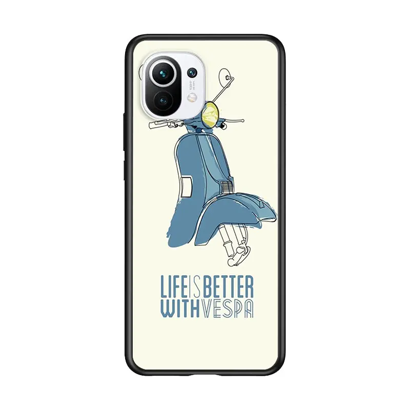 

Fashion Vespa Scooter for Xiaomi Mi 11 10T Note 10 Ultra 5G 9 9T SE 8 A3 A2 A1 6X Pro Play F1 Lite 5G Black Phone Case