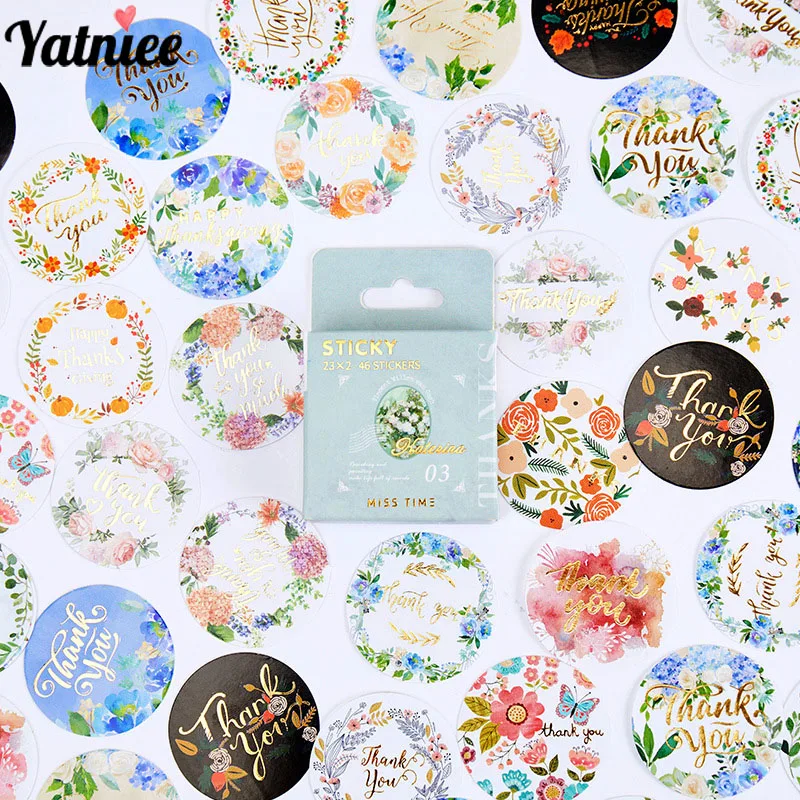 

Yatniee 46pcs/pack Thank You Stickers Decor Thanksgiving Day Circle Paper Sticker Roll Envelopes Seal Label Tag