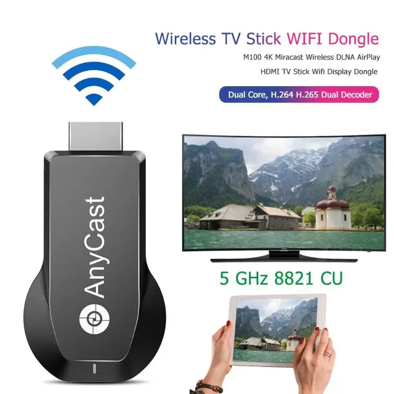 M100 4K беспроводной экран Miracast беспроводной DLNA AirPlay HDMI tv Stick дисплей ключ(5G) для Android 4,4 iOS 8,0 Windows 7/8/10